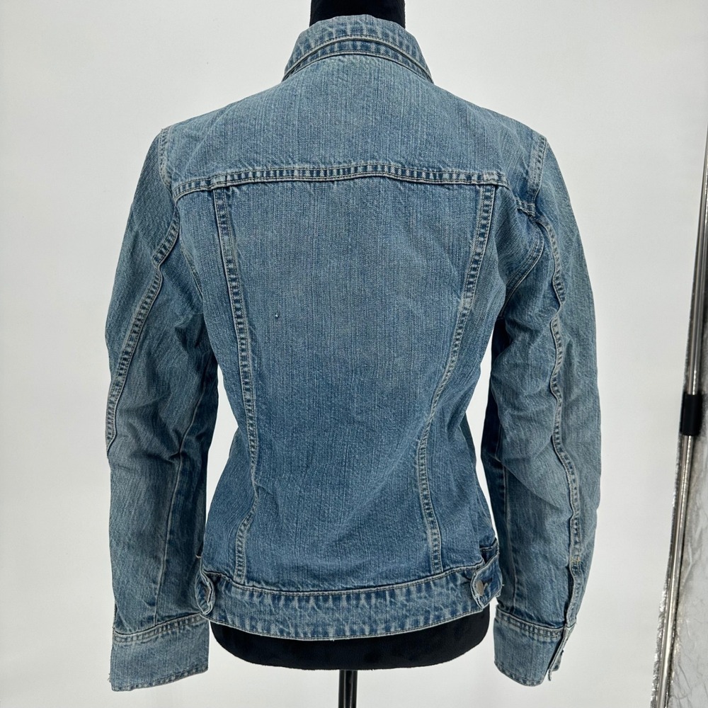 Vintage J.Crew‎ Blue Denim Trucker Jean Jacket Distressed Y2K Women's Medium - Picture 4 of 14
